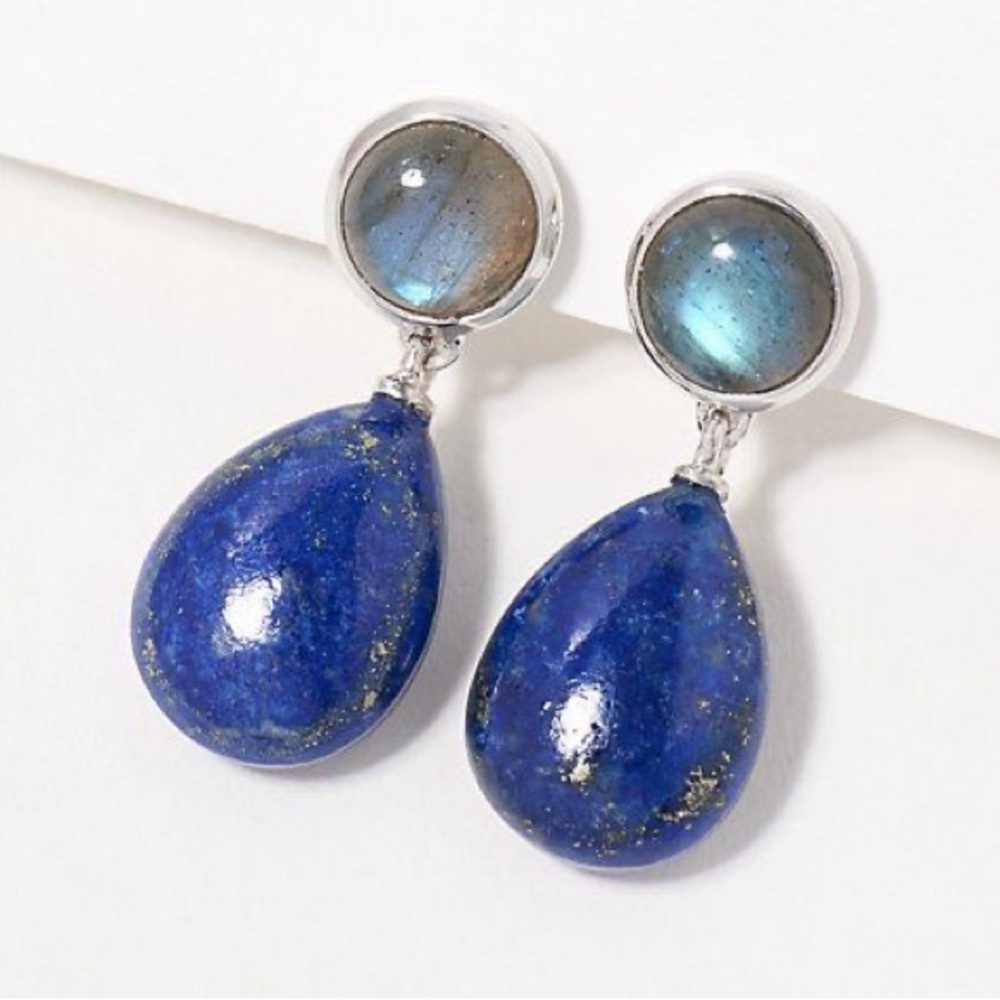 🆕 Affinity Gems Opaque Semi-Precious Drop Earrings, in Labradorite/Lapis
